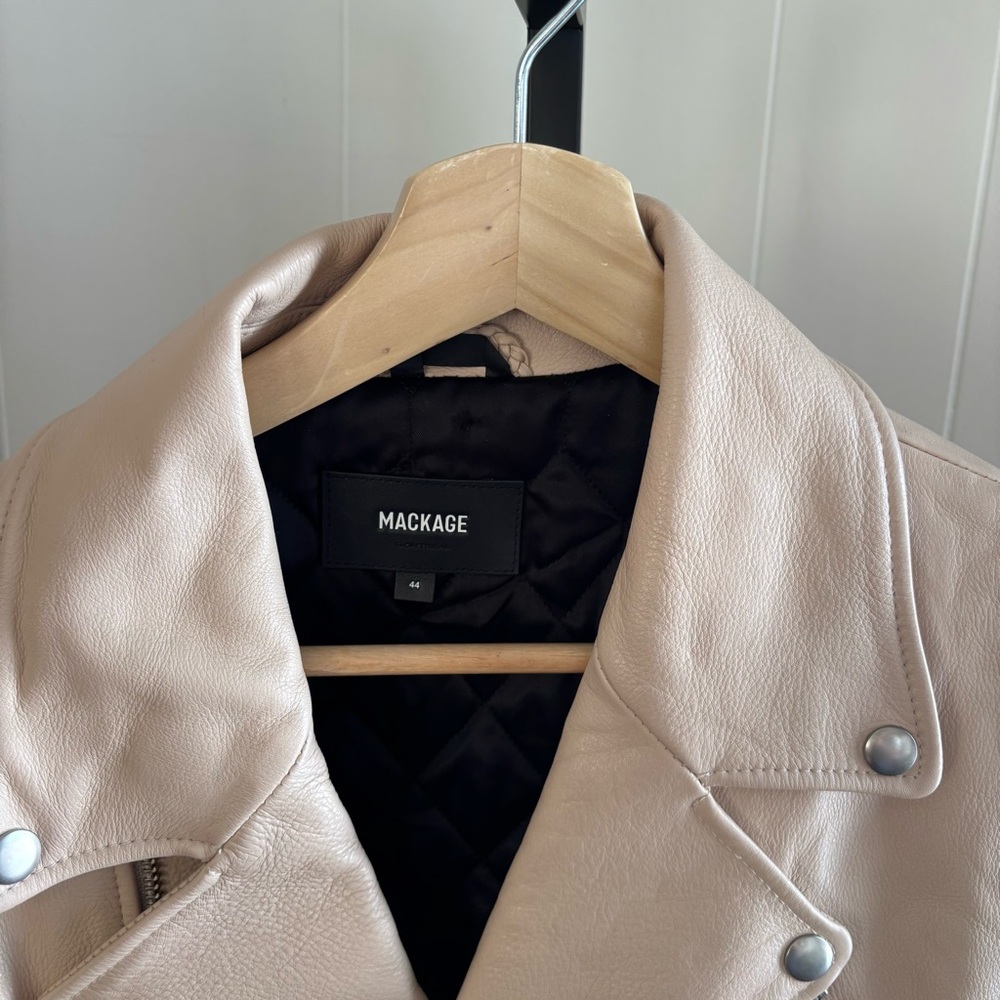 Mackage Clement Beige Oversized Leather Biker Jacket Men’s 44 XL Luxe Moto *NOTE